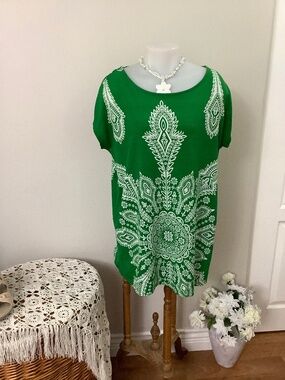 CKM Green boho tunic top XL